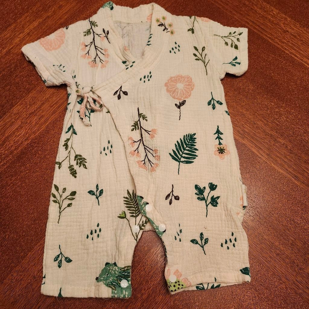 Baby Chuva White Floral Newborn Bodysuit with Pink and Green Accents A2